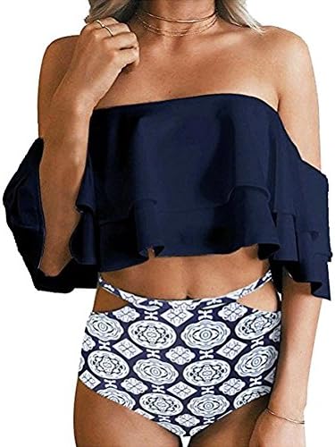 GIRL AND SEA Women's Off Shoulder Flounce Bikini Swimsuit