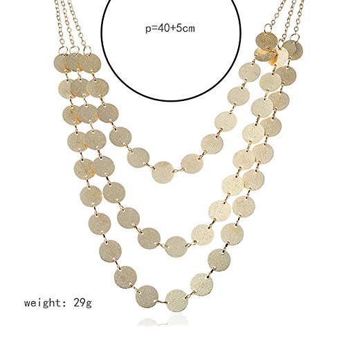 Spiritlele 3 Layers Sequins Disc Choker Coins Chunky Statement Necklace For Women Gold