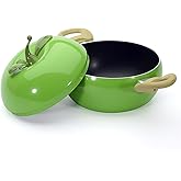 CVQWRJH Enamel Cast Iron Tomato Shaped Stock Pot, Nonstick Soup Pot Pasta Can, Cute Vegetable Shape, Multifunction Cooking Pot with Handles for Stewing Poaching Frying,Apple Soup Pot