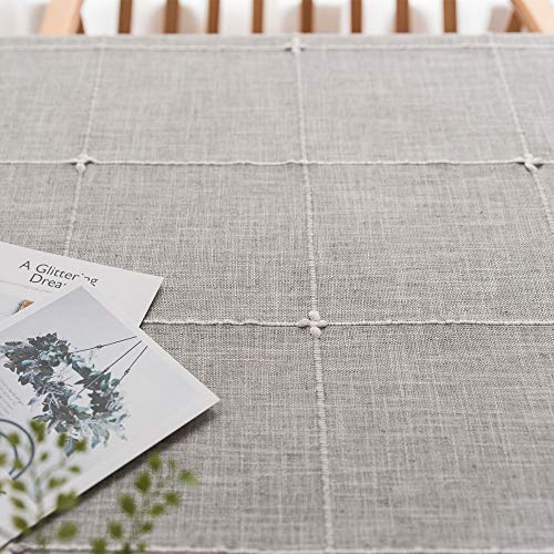 JZY Heavy Duty Cotton Linen Tablecloth for Rectangular Tables Solid Embroidery Lattice Table Cloth for Kitchen Dinning Tabletop Decoration (52"x70", Grey)