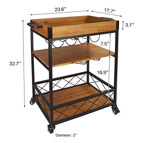 Elevens 3 Tier Rolling Utility Storage CartKitchen Serving Bar Cart