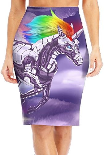 Unicorn Warrior Women's Bodycon Pencil Midi Elastic Skirt Unique Creative Design Skirt Size M