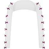 Women Long Sleeve Lace Shrug with Thumb Hole, Open Front Cut Out Bow Bolero Fishnet Shawl Arm Sleeves Cardigan