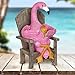 Exhart Garden Sculpture, Solar Pink Flamingo Garden Statue with Lounge Chair, LED Cocktail, Outdoor Garden Decoration, 8 x 12 Inch