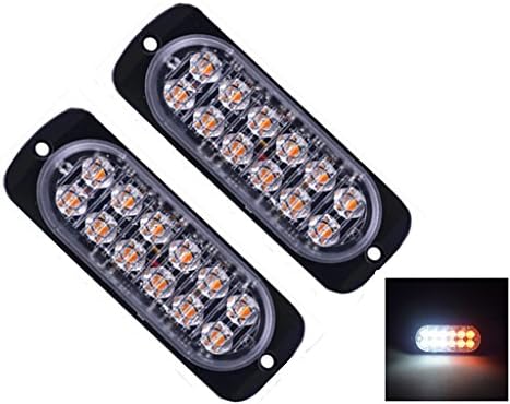 2pcs Universal Super Bright Car Truck Warning Caution Emergency Construction Surface Mount Waterproof Beacon Flash Caution Strobe Light Bar (12-LED, Amber &amp; White)