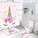 Boniboni 4 Piece Unicorn Shower Curtain Sets with Non Slip Rugs, Toilet Lid Cover and Bath Mat, Pink Unicorn Shower Curtain Waterproof with 12 Hooks for Girls Kids Bathroom