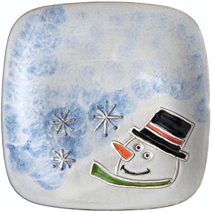 MudWorks Pottery Carved Snowman 8-inch Square Plate