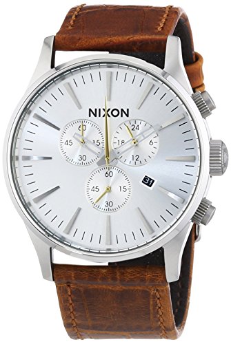 NIXON Men's 'Sentry' Quartz Stainless Steel and Leather Casual Watch, Color:Brown (Model: A405-1888)