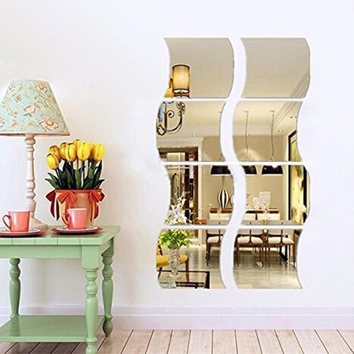 MEYA Wave Wall Mirror Sticker,3D Crystal Mirror Square Wall Decal& Murals For Living Room Bedroom Home Deco Size 25x25CM,4PCS/lot (Silver) - Image 4