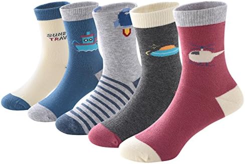 SUNBVE Baby Toddler Boys Travel Adorable Cotton Crew Socks 5 Pairs Pack