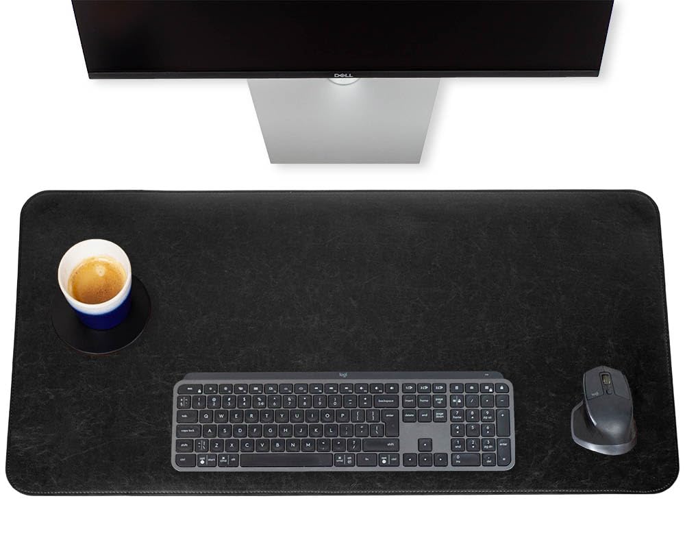 Brute Strength - Desk Mat - 40cm x 80cm - Black - Rounded Corners - High Quality PU Leather Desk Mat - Waterproof Writing Pad for Laptop Office and Home - Office Desk Mat