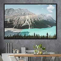 Framed Canvas Wall Art Calming Waters Aerial Cool Lake Landscape Multicolor Photography Realism Relax/Calm - 16x24 inches