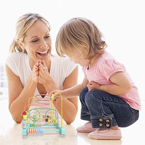 image for ToyerBee Bead Maze with Suckers, Wooden Bright Colored Toddler Toys, B