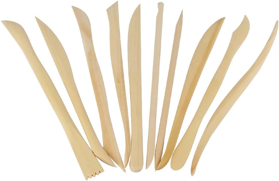 Jazzka Modeling Tools 10 Pieces Wooden Clay Sculpture Pottery Carving Knife Ceramic Double Sided for Art Craft DIY