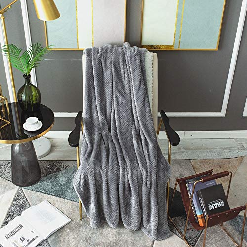 image for LEWONDER Flannel Fleece Throw Blanket for Sofa Couch | Taupe Waffle Te