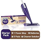 Swiffer WetJet Wood Floor Mopping and Cleaning Starter Kit, All Purpose Floor Cleaning Products, Includes: 1 Mop, 5 Pads, 1 Cleaning Solution, Batteries