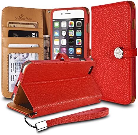 iPhone 6s Plus (5.5) Cases, iPhone 6 Plus (5.5) [Snow Fairy] Flip Cover Case [Premium Genuine Leather Kick Stand Series][Card Holder][Wallet] - [Leather Fit][Wrist Strap] Bull Leather Case Red