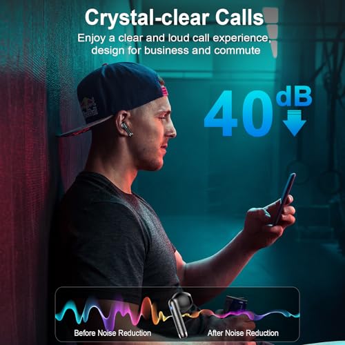 Bluetooth Headphones, In-Ear Headphones, Wireless Bluetooth 5.4, Deep Bass, 6D Stereo Ear Buds, 50 Hours ENC Noise Cancelling Earphones, EQ via App, USB-C, IPX7 Waterproof Sports Headphones iOS