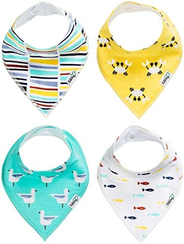 Nikitony Baby Bandana Drool Bibs - Super Soft With Adjustable Snaps - More Absorbent Than Cheap Single Layer Bibs - Cute Unisex Baby Shower Gift Set Of Ocean Style - 4 Pack