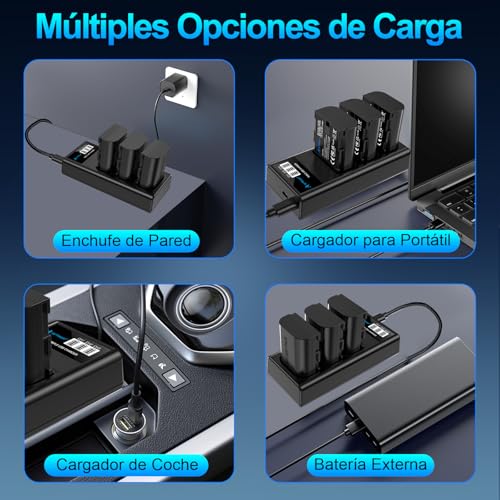 Artman LP-E6N LP-E6 Batería 3-Pack 2750mAh y Cargador LCD de 3 Ranuras para Canon EOS R R5 R6 R7 R5 C, R6 Mark II, EOS 5D Mark II III IV, 5D SR, 6D Mark II 7D Mark II, 6D 7D 90D 80D 70D 60D, XC10 XC15