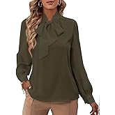 Rooscier Women's Bow Tie Neck Long Sleeve Buttton Cuff Chiffon Elegant Blouse