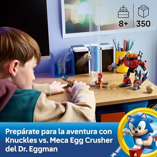 Sonic The Hedgehog Knuckles vs. Dr. Eggman Egg Crusher Mech Toy - Building Set Incl. 2 Minifigures, Rings & Chaos Emeralds - Video Gaming Gift for 8+ Year Old Boys & Girls - 77005