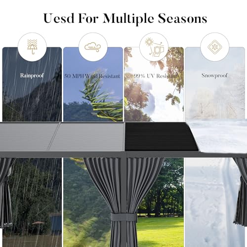 HOMPUS Louvered Pergola 12' x 24' Outdoor Aluminum Pergola with 4 Adjustable Rainproof Roof, Modern Louvre Shade for patios, Decks, Gardens and Backyards, Curtains and Netting Included, Black image 13