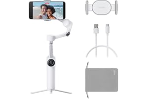 Insta360 Flow 2 White - Foldable AI Gimbal for iPhone, AI Tracking, Multi-Person Tracking, Built-in Tripod/Selfie Stick, Remote Control, iPhone/Android Portable Stabilizer