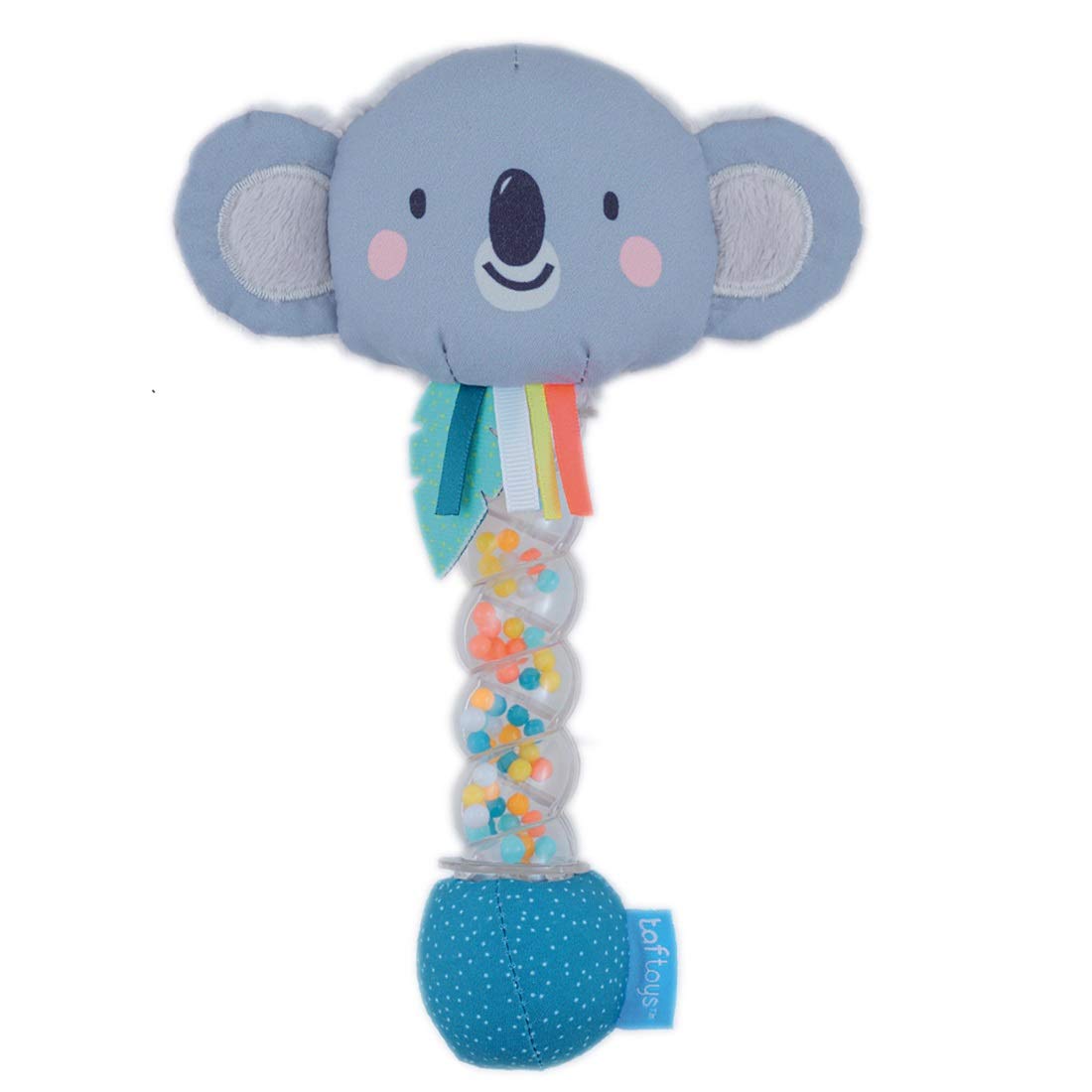 Taf Toys Koala Rainstick Sensory Baby Toy. Easy Grip Rain Stick Rattle Handle with Ribbons. Suitable for Babies 0 Months +
