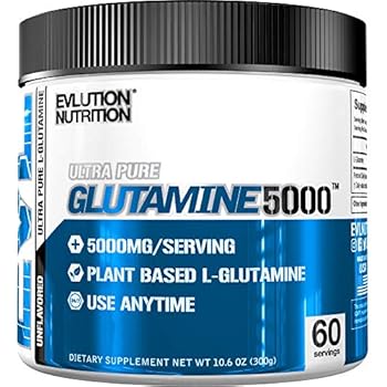 Evlution Nutrition L-Glutamine 5000, 5g Pure L Glutamine in Each Serving, Plant Based, Vegan, Gluten-Free, Unflavored Powder (60 Servings)