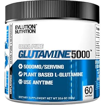 Evlution Nutrition L-Glutamine 5000, 5g Pure L Glutamine in Each Serving, Plant Based, Vegan, Gluten-Free, Unflavored Powder (60 Servings)