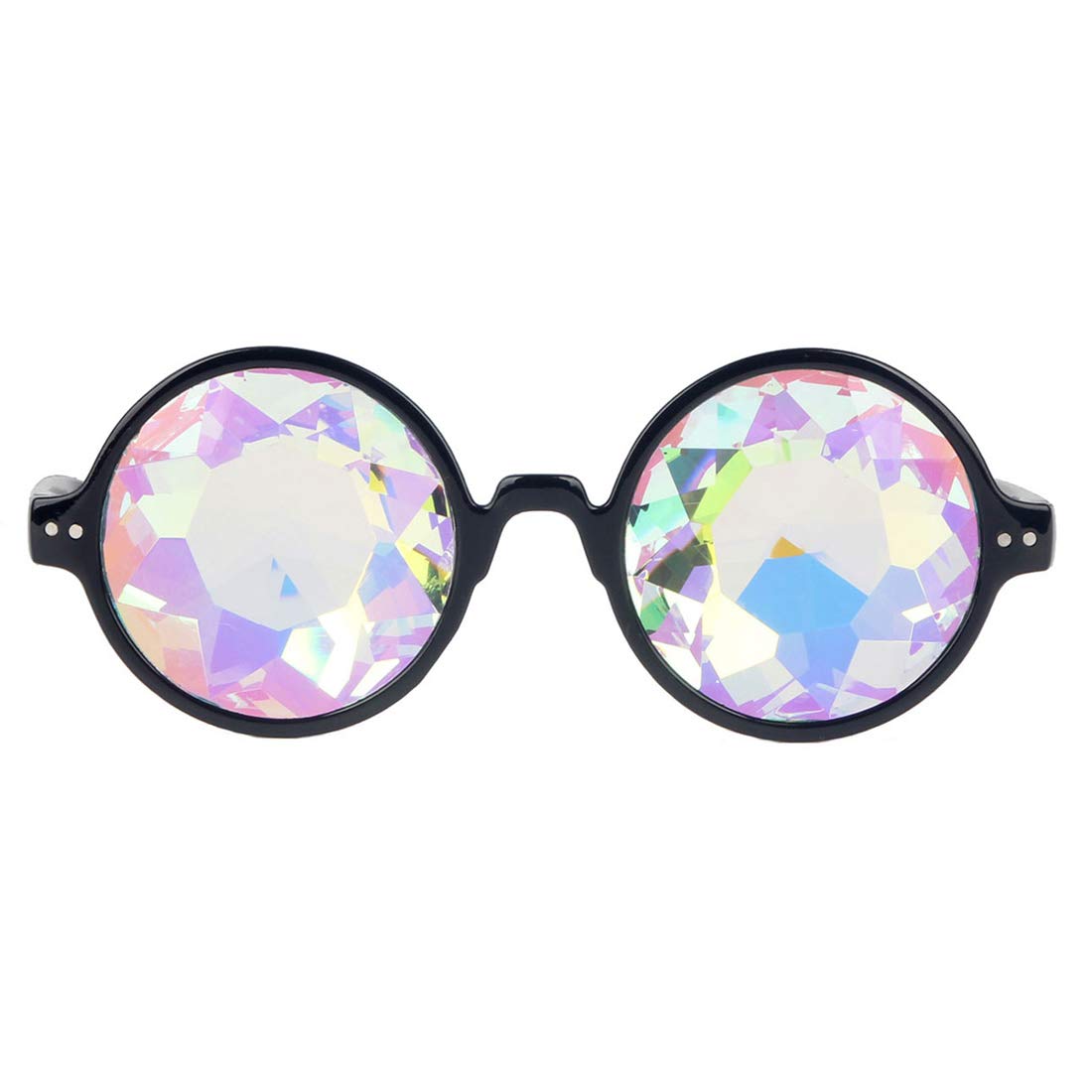 FLORATA Black Kaleidoscope Firework Diffraction Prism Glasses Rainbow Rave Prism Refraction Sunglasses Goggles Glasses (Black)