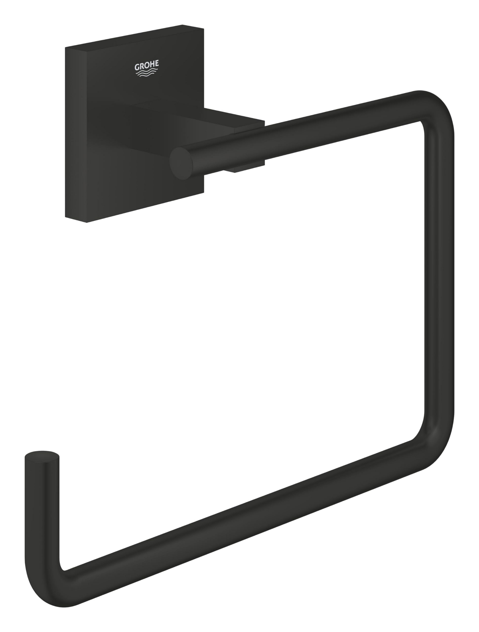 GROHE Start Cube QuickFix Towel Ring - Bathroom Wall Mounted Towel Holder (Metal, Concealed Fastening, Including Screws and Dowels), Extra Easy to Fit QuickGlue, Matt Black, 409752430