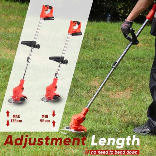 Cordless Strimmer Electric with Battery and Charger, 3-in-1 Electric Grass Trimmer Telescopic Grass Cutter, with 3 types 16 Blades 2 Batteries, for Garden Mowing, Edging, Sawing of Lawn and Shrubs