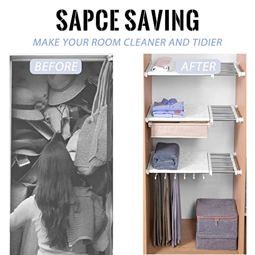 Closet Tension Shelf & Rod, Adjustable Organizer for Closet, Expandable Closet Tension Shelf