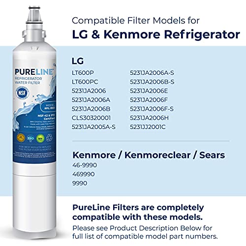 Pureline LT600P LG Refrigerator Water Filter, Kenmore Refrigerator