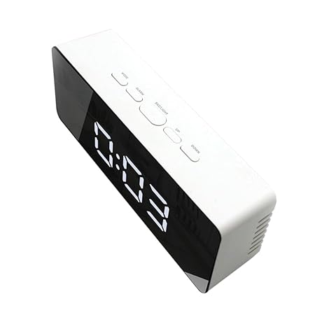 Segolike Multifunctional Travel Table Digital Led Alarm Clock With Snooze Thermometer Night Mode Mirror - White & Clear, Rectangle