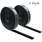 Security Reusable Fastening Tape Cable Ties Nylon Cord Fastening Wraps Straps, 20 Feet, DIY Length-Black (2 Pack)