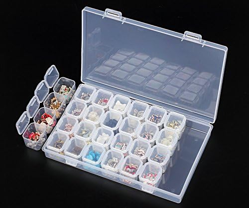 28 Grid Plastic Storage Box, MagicFeel 28 Compartment Organizer Box DIY Diamond Embroidery Painting Supplies Art Craft Jewelry Earrings Beads Display Case Container (1 Piece)