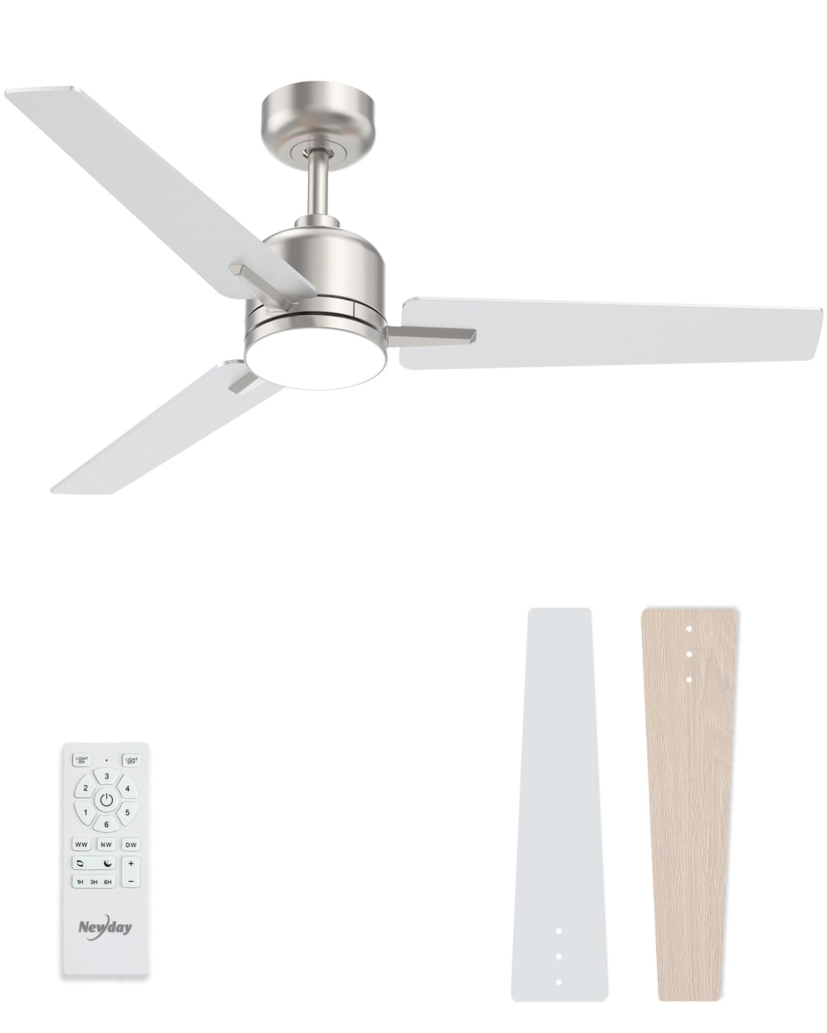 Photo 1 of 52 inch Ceiling Fans with Lights and Remote, Brushed Nickel Ceiling Fans Dimmable 3 Color Temperature, Timer, 3 Blades, 6 Speed Modern Fan Quiet Reversible DC Motor for Indoor or Covered Outdoor