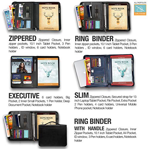 Wundermax Padfolio Portfolio Leather Folder Business Folder Professional Interview PU Leather Padfolio Resume Holder Portfolio Notebook Business Portfolio for Men and Women - Thumbnail 6