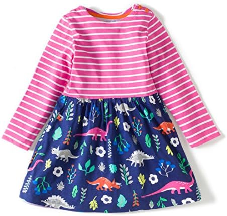 Girls Cotton Long Sleeve Shirt Dress Dinosaur
