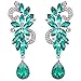 BriLove Women's Wedding Bridal Dangle Earrings Bohemian Boho Crystal Flower Chandelier Teardrop Bling Earrings Emerald Color Silver-Tone