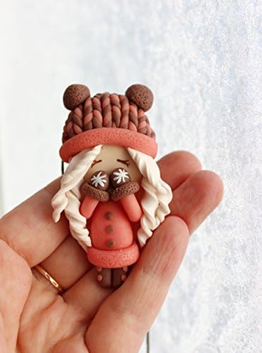 Necklace doll in a hat and scarf, clay doll necklace, pendant polymer clay doll, Handmade doll, Collecting doll, sculpted clay doll, miniature doll