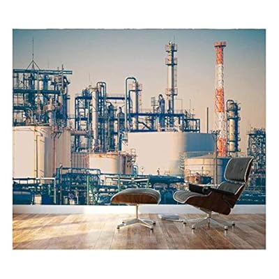 Industrial View at Oil Refinery Plant Form Industry Zone - Removable Wall Mural | Self-Adhesive Large Wallpaper - 100x144 inches