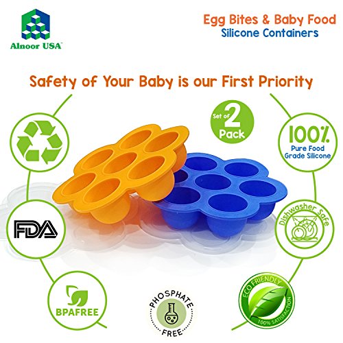 Silicone Egg Bites Molds for Instant Pot Accessories for 5,6,8 qt Pressure Cooker & Reusable Baby Food Storage Container w/ Silicone Clip-On Lid – 7 x 2.5oz Easy-out Portions Also use as Freezer Tray - Thumbnail 6