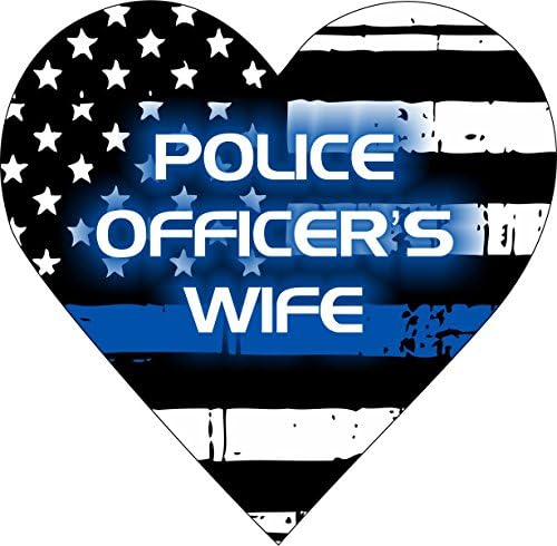 Thin Blue Line Police Officer's Wife Heart Decal Vinyl Sticker 6"