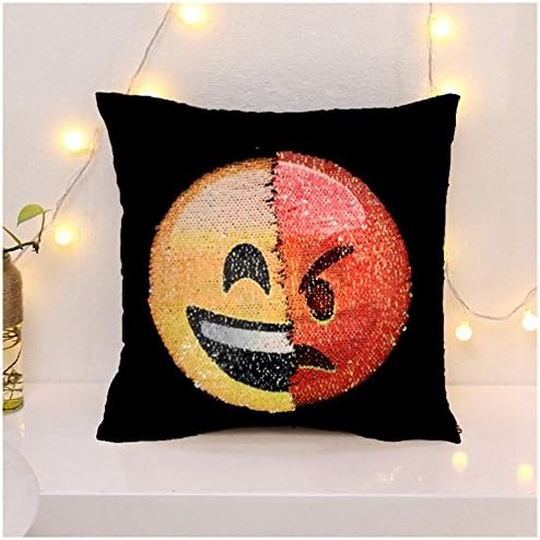 Emoji Mermaid Sequin Pillowcases - Funny Cushion Cover Changeable Face Pillowcases Decorative Pillowcase for Sofa Home Decor 16 X 16"