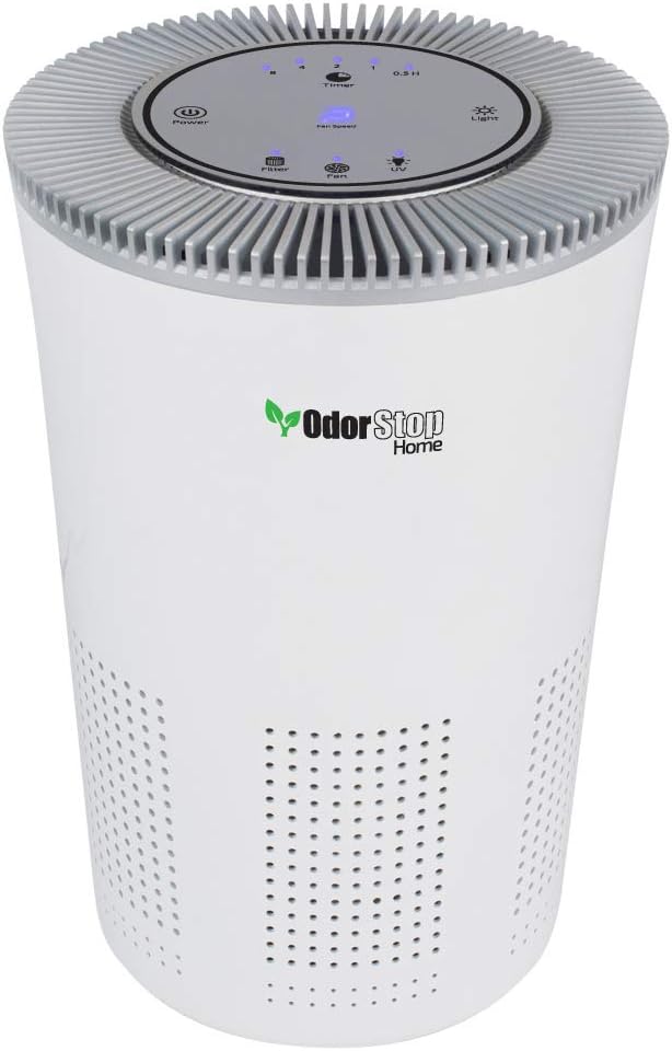 OdorStop HEPA Air Purifier with H13 HEPA Filter, UV Light, Active Carbon, Multi-Speed, Sleep Mode and Timer (Bright White, Standard Model)