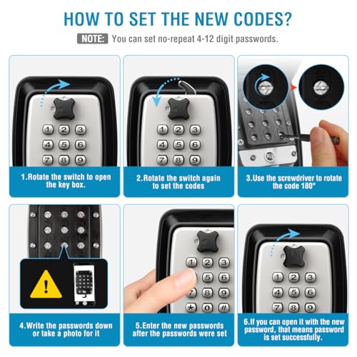 Faneam Key Box with Large Exterior Code, Wall Safe Box with Combination 12 Digits Waterproof for Home, Garage, School, Office